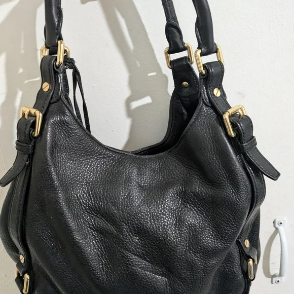 Michael Kors Black Leather Shoulder Bag with Gold Accents - Picture 8 of 14
